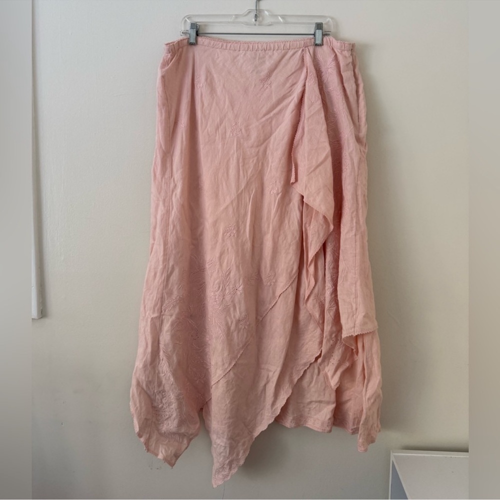 J. Jill XL Embroidered Pastel Pink Linen Skirt Cottagecore Fairy Handkerchief